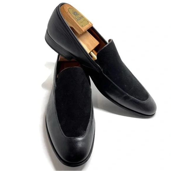 MEZLAN BLACK LEATHER SUEDE LOAFERS - Picture 2 of 9